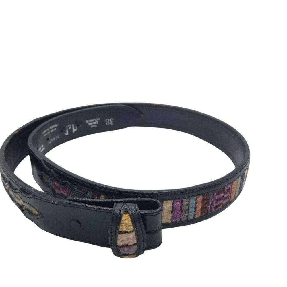 Vintage M&F Hand Woven Indian Blanket Black Leather Belt No Buckle Size 38